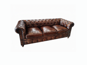 Canapé Chesterfield 3 places, design élégant en cuir capitonné, classique, boutons capitonnés, assise profonde, confortable, élégant, durable - Product Image 4
