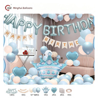 Perlengkapan Dekorasi Balon Ulang Tahun Biru Macaron, Mahkota, Hati, Balon Foil, Balon Huruf Selamat Ulang Tahun, Spanduk, Balon Latex