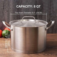 Marmite en acier inoxydable 8QT avec couvercle en verre, compatible induction, batterie de cuisine écologique sans revêtement antiadhésif, passe au lave-vaisselle et au four
