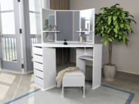 Meilleure Vente Coiffeuse d'Angle Moderne Blanche avec Miroir Éclairé et Commodes à Tiroirs en Bois pour Chambre