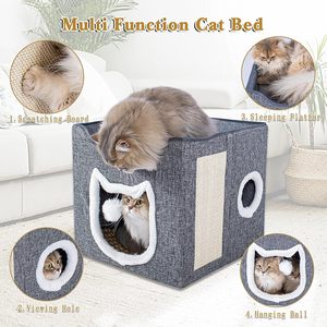 Customizable Modern Solid Eco-Friendly Cat <b>Bed</b> Double Layer Warm Semi-Closed Detachable Washable Foldable Pet Tunnel Cave Square - Product Image 4