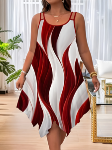 <span class=keywords><strong>Robe</strong></span> Courte Évasée Imprimée Vague Noire et Blanche 2026 pour Femme, Sans Manches, Décontractée, Grande Taille, Vente en Gros OEM - Product Image 4