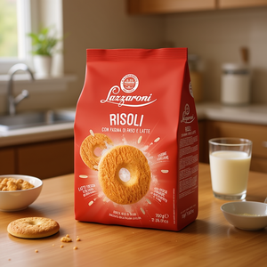 Galletas de Oblea en Forma de Anillo Sin Gluten Risoli Lazzaroni, Crema Dulce Crujiente, Bolsa de 700g, Paquete de 8 Piezas, Pastel Fermentado Dulce con Leche - Product Image 3