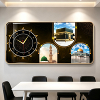 Décoration de salon, horloge murale de style musulman, motif architectural, calligraphie arabe islamique moderne, art mural avec cadre
