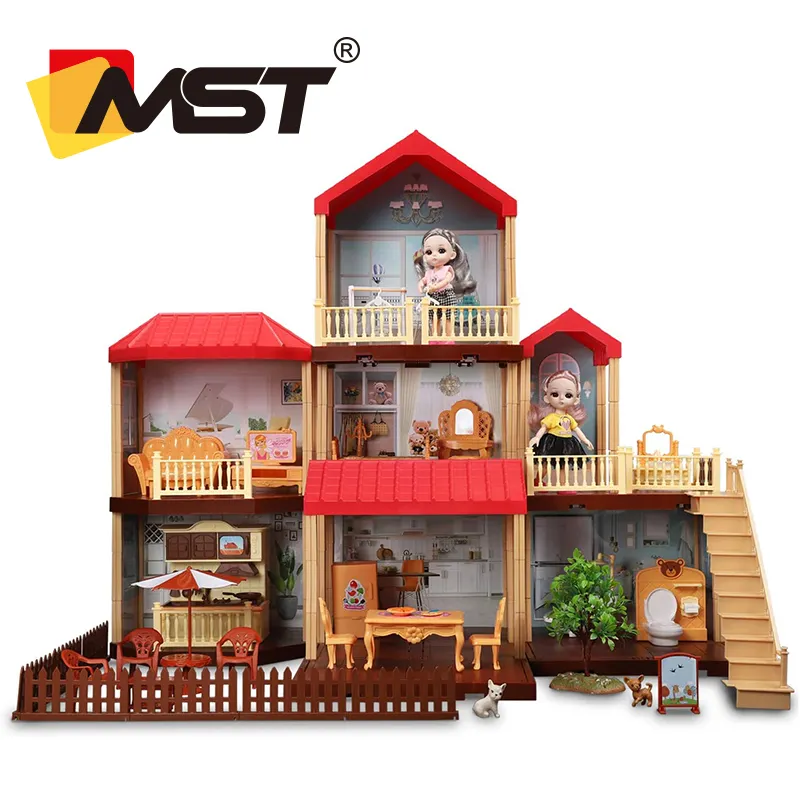 Dreamy Dollhouse Building Kit with Furniture, Doll Toy Figures for Toddlers, Boys & Girls