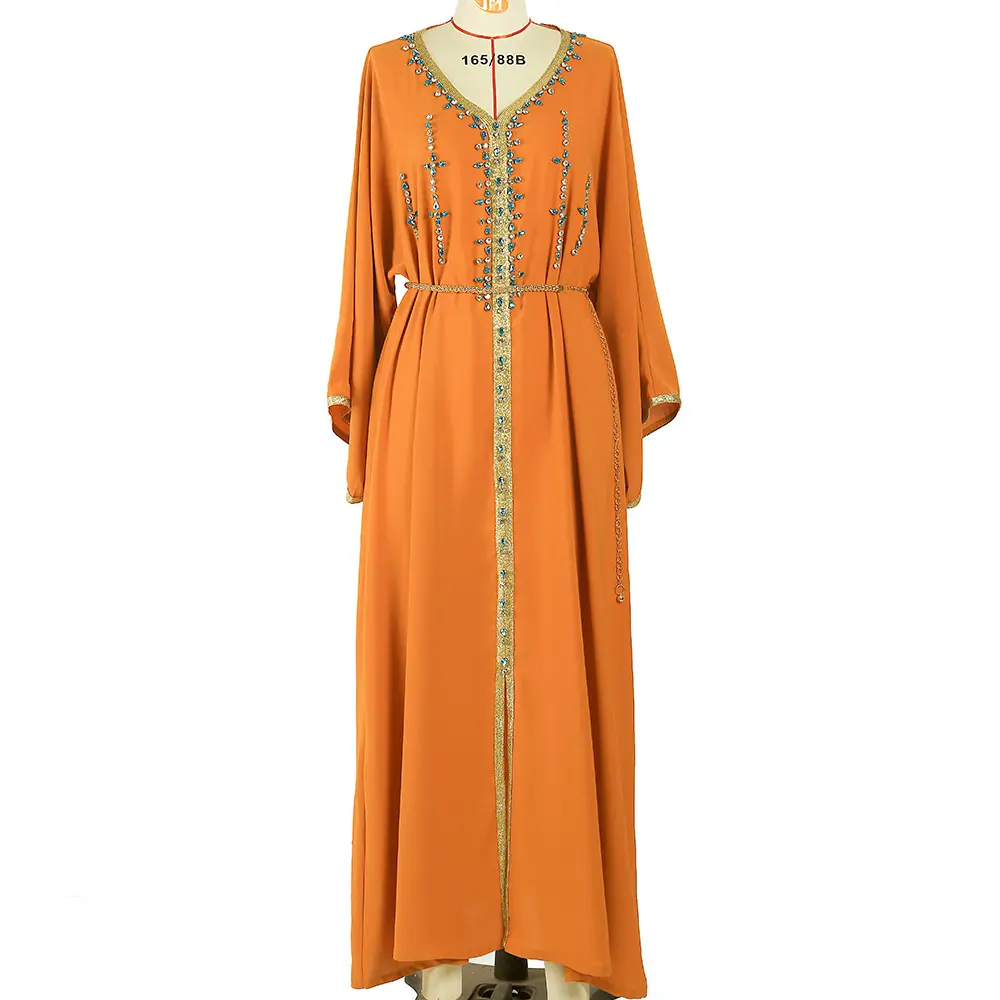 2022 New Design Muslim Women's Islamic Dubai muslim fashionable evening dresses muslim manual sewing drill net dresses