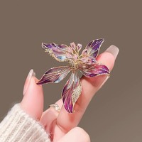 Bros mewah Pin wanita bunga zirkon indah Enamel bunga anggrek bros untuk pakaian