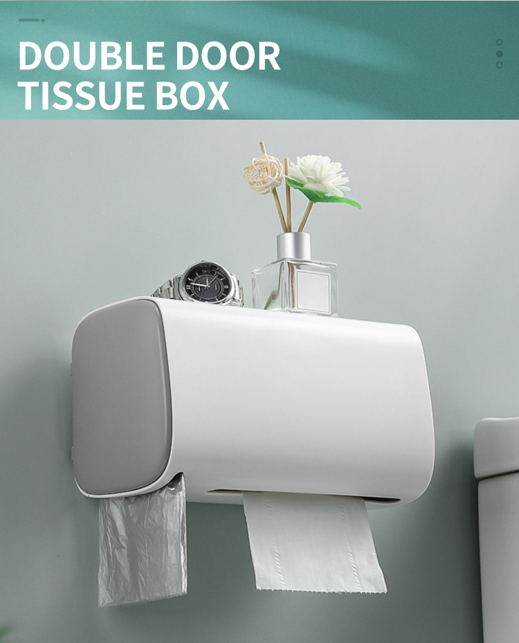 High Quality Two Sided Home Roll Toilet Paper Holder Wall Mounted Tissue Box