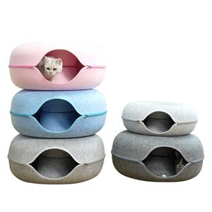 Nouveau produit phare : Lit pour chat tunnel rond en feutre, forme beignets à deux étages, design créatif et luxueux, personnalisable, vente en gros fabricant, niche pour chat Peekaboo - Product Image 5