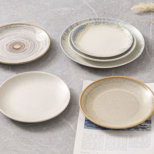 Round Shaped <b>Ceramic</b> Serving <b>Plates</b> Vintage Salad Dessert Snack <b>Plate</b> Restaurant Tableware Porcelain Steak Pasta Sushi <b>Plate</b> - Product Image 1