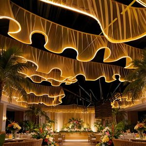 Bestseller Hochzeits-Hotel-Deckenbeleuchtung Dekoration Deckenschleier Vorhänge LED-Streifen Stoffvorhänge mit LED-Lichtleisten - Product Image 2