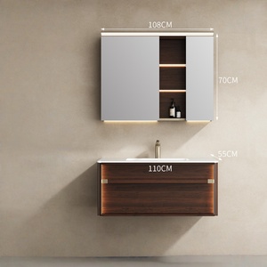 Haute Couture Vintage-Style Smart <b>Mirror</b> with Integrated Stone-Look Ceramic Basin and <b>Wall</b>-Mounted Vanity - Product Image 3