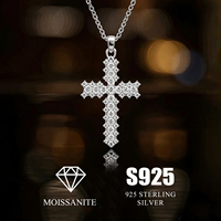 Collier pendentif croix en argent sterling 925 avec pavé complet de moissanite, chaîne de clavicule unisexe de luxe