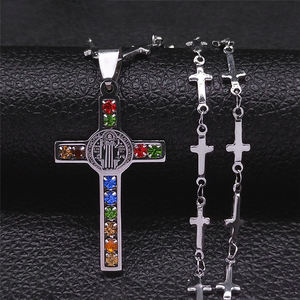 Jesús <span class=keywords><strong>Cruz</strong></span> Benedicto Medalla Colgante Collar Mujeres/Hombres Acero Inoxidable Color Oro Cadena Joyería collar <span class=keywords><strong>Cruz</strong></span> de <span class=keywords><strong>San</strong></span> <span class=keywords><strong>Benito</strong></span> (NL280) - Product Image 2