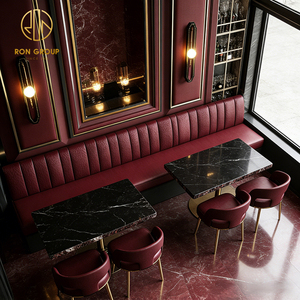 Banc de luxe carré en pierre frittée et cuir rouge, idéal pour café, restaurant, hôtel – Sièges modernes de qualité commerciale - Product Image 6