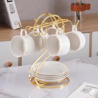 Support de Présentation de Luxe en Métal Doré pour Tasses à Café, Tasses à Thé et Soucoupes – Étagère de Comptoir – Offre Spéciale
