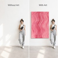 Peinture à l'huile texturée abstraite rose faite à la main, minimaliste, grande taille, encadrée, prête à accrocher, vente en gros de tableaux et d'art mural