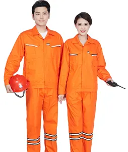 Factory Supply Orange / Navy Zipper Hi Vis Work Uniform Front High Visibility Construction Workwear Uniform