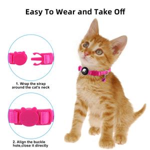 Collier pour chat avec suivi GPS Apple AirTag, rubans, motif uni, supports amovibles, tissu en nylon, anti-perte, suivi, détachable - Product Image 5