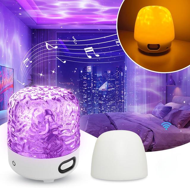 Upgrade Ocean Wave Cordless Projector Light with Speaker 16 Color Touch Remote Control Atmosphere Night Light for Bedroom Party