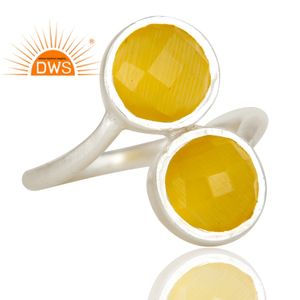 Bague en pierre de lune jaune, bague en argent sterling réglable, fournisseur de bijoux, collection classique - Product Image 2