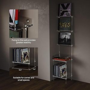 Modern 3 katmanlı akrilik kayıt oyuncu standı duvara monte vinil depolama masa ile 100 albüm bölücüler temizle vitrin rafı kayıtları - Product Image 4