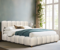 Cadres de lit rembourrés en bois de luxe en tissu crème moderne, taille king size, double, avec rangement ottoman