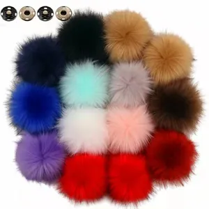 Fluffy faux Fox Fur Pompoms with snap 12 cm DIY Fox Fur Mulit colors faux Fur Pompom For Scarves Hats Bags Accessories