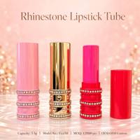 Tube de rouge à lèvres ISMAN 3,5g, strass, cœur irisé en relief, rose magenta or, emballage cosmétique en plastique ABS rechargeable, vide