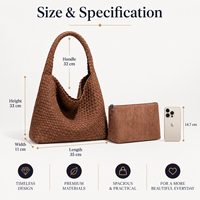 Sac hobo en daim tissé grande capacité avec pochette intérieure, sac à main pour femme, sac à bandoulière, logo personnalisé, vente en gros