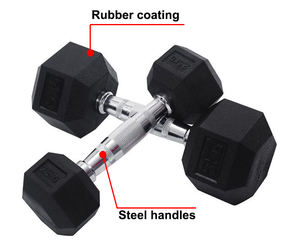 Fabricante TopOne, pesas pesadas, mango de acero chapado eléctrico, mancuernas hexagonales de goma suave - Product Image 3