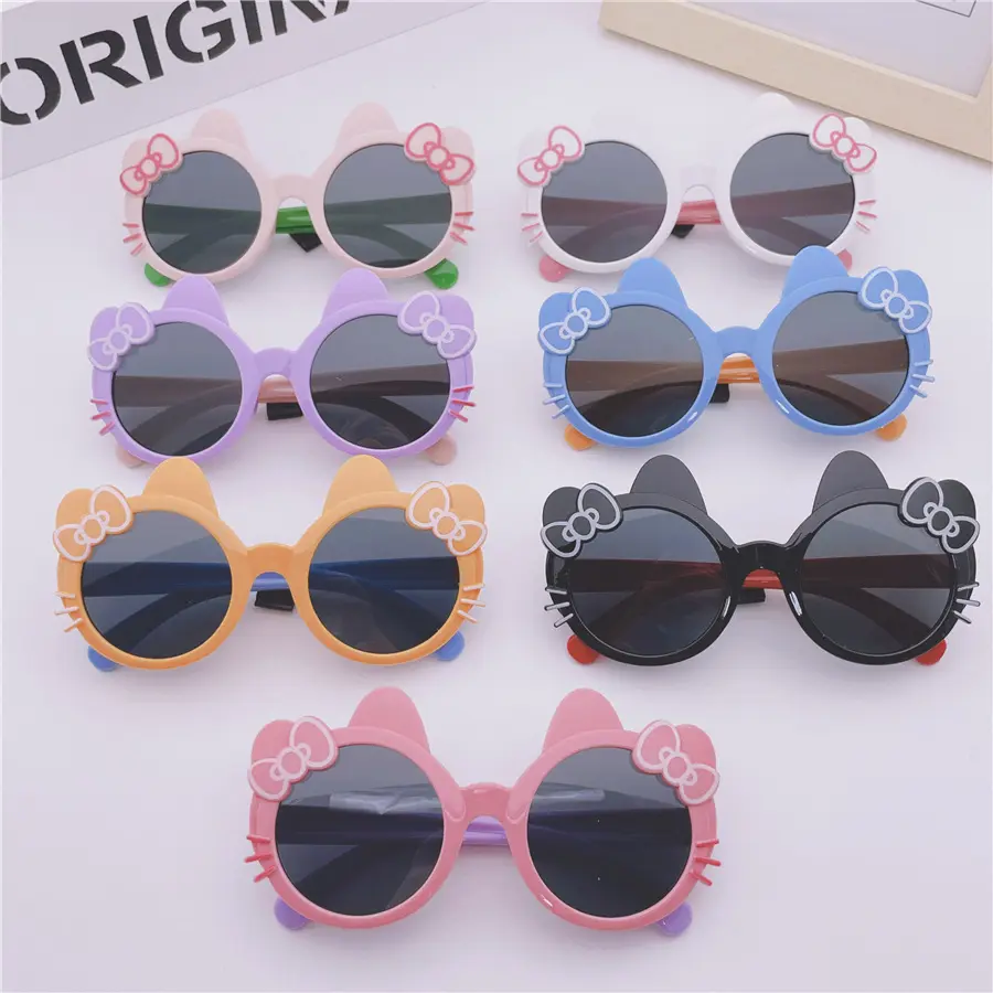 Haute qualité dessin animé enfants lunettes de soleil mignon dessin animé chat bébé fille plage lunettes enfants garçons filles en gros