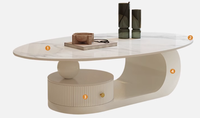 Table basse créative de style crème, ovale, pour petit appartement, style italien minimaliste, plateau en roche, table à thé