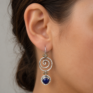 Orecchini Pendenti Vintage Blu Scuro, Gioielli Artistici di Moda per Donne - Product Image 2