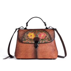 Sac Ando pour femme, sac à main vintage en cuir de vachette embossé à motif floral, avec poignée supérieure, sac bandoulière - Product Image 5