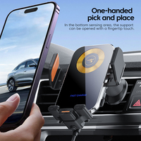 Support de téléphone sans fil X15s pour voiture avec bras à commande par capteur, charge rapide 15W, corps élégant et garniture chromée pour utilisation quotidienne en voiture