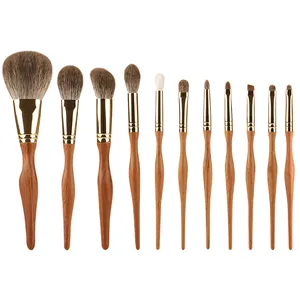 11pcs Animal haircopper tube wood handle private label travel high quality professional luxury brush makeup set