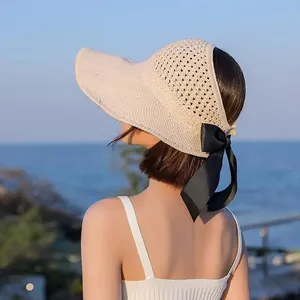 2024 nouvelle mode pliable Protection UV casquette pétoncle pour l'extérieur large bord chapeaux de paille pare-soleil pour les femmes arc plage chapeau été