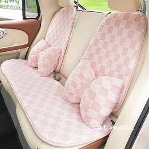 Housses de siège de voiture en peluche, ensemble complet, motif à carreaux rose avec nœud, pour sièges avant, chaudes pour l'hiver, décoratives, antidérapantes, utilisables en toutes saisons - Product Image 4
