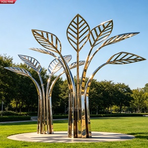 YOUFINE Escultura de Árbol Grande de Acero Inoxidable con Superficie Pintada a Espejo, Estatua Metálica de Árbol con Toldo de Nubes para Decoración de Paisajes de Plazas - Product Image 3