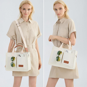 Sacs fourre-tout en toile personnalisés avec logo pour femmes, avec bouton ou fermeture éclair, pour le travail, l'université, les courses, <span class=keywords><strong>sac</strong></span> à bandoulière en toile pour enseignants et infirmières - Product Image 4