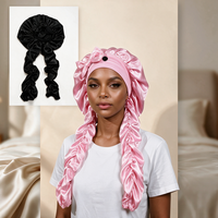 Gorro de satén largo para el cabello, para trenzas y cabello largo, ajustable, de seda, para dormir, con correas retorcidas, gorro de cuidado del cabello para mujer