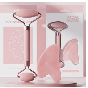 High Quality Rose Quartz <b>Jade</b> <b>Roller</b> Gua Sha Set with Box - Product Image 2