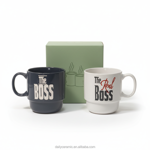 Set di Tazze da Caffè in Ceramica Personalizzate <span class=keywords><strong>con</strong></span> Logo 'The Boss' e 'The Real Boss', Impilabili, in Gres, 12 oz, per Ufficio e Regali Aziendali - Product Image 6