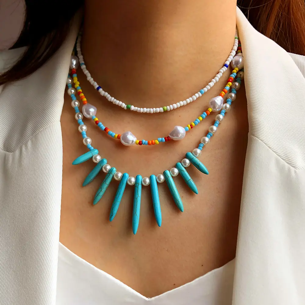 Reine handgemachte Strände Perle Naturstein Türkis Bunte Samen perlen Italienische Afrikanische Halskette für Damen schmuck