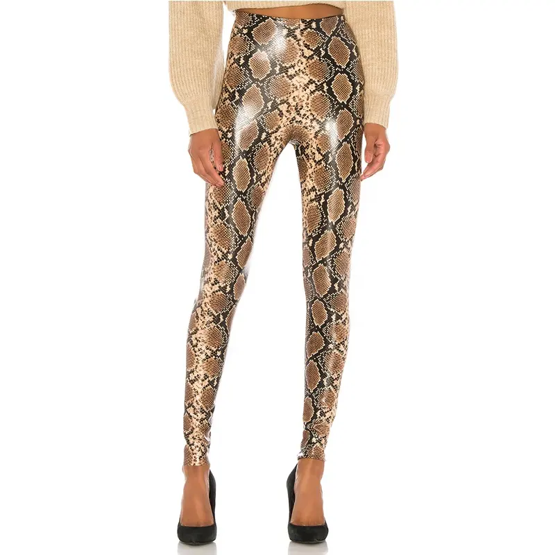 Venta caliente de las mujeres sexy PU imitación de serpiente de cuero elástico legging Pantalones