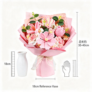 Ramo de flores de lana tejido a mano, rosas rosadas, flores artificiales para regalo del Día de San Valentín, decoración. - Product Image 2