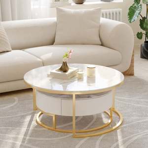 <span class=keywords><strong>Table</strong></span> basse de salon, style moderne et luxueux, simple, petite, familiale, plateau rond en pierre, combinaison de <span class=keywords><strong>table</strong></span> basse - Product Image 3