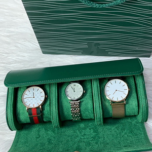 Leather Square Watch <b>Roll</b> Case 3 Slots Anti-Scratch Fleece Lining Removable Pillows Water Resistant Portable Travel Watch <b>Box</b> - Product Image 3