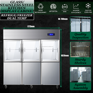 Réfrigérateur vertical commercial à 6 portes, à température unique, pour la présentation de viande, en acier inoxydable - Product Image 2